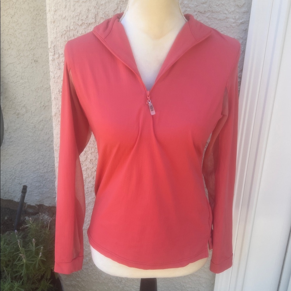EIS Women's Coral Orange Equestrian Long Sleeve 1/4 Zip Pullover Top Size S